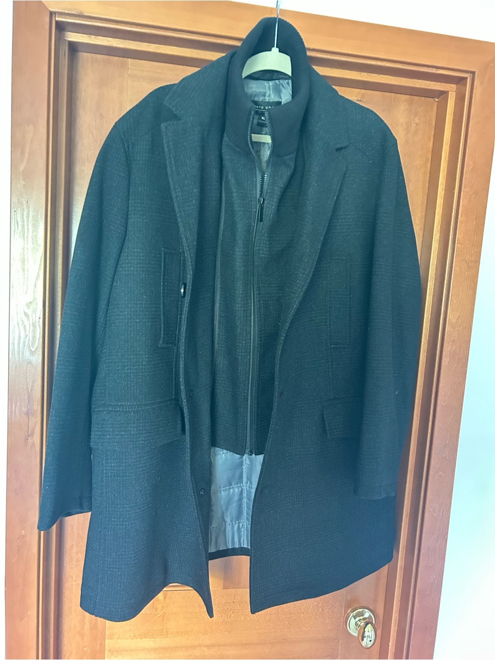 Pronto Uomo Black Men's Trench Coat with Zip-In Inner Layer